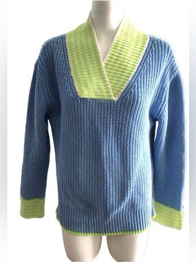 Dr Bloom Sweater V-Neck Cotton Blend Sweater Blue Marinero Sz M/L Made In Italy